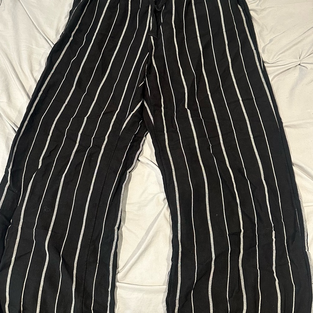 Black and White Striped Women’s Linen Pants
